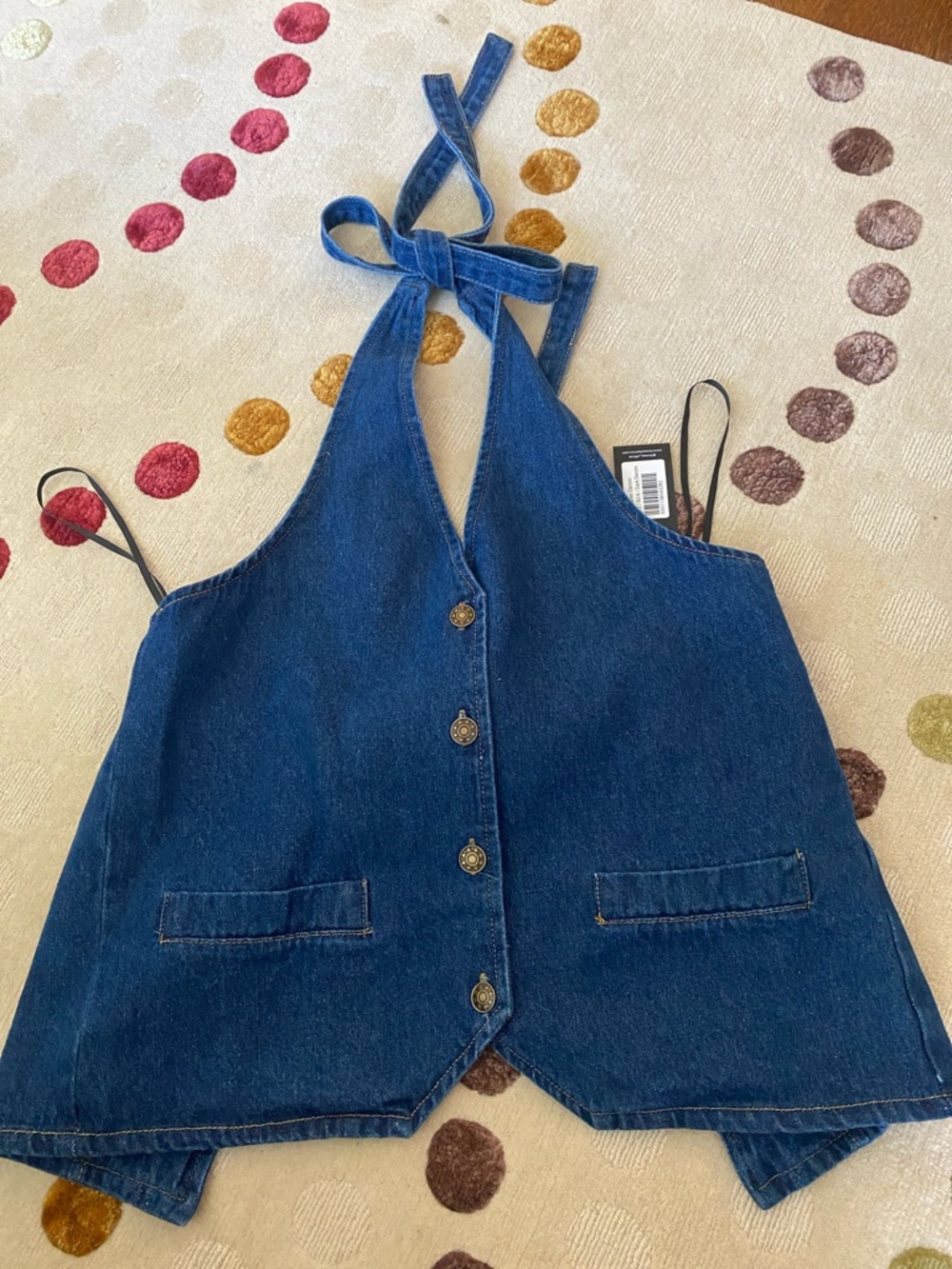 Lioness Dark Denim Hills Halter Vest - Black Trim, size 2  brand new with tags